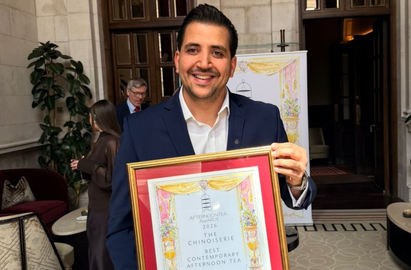 Martin Haidar holding the Afternoon Tea Awards 2026 certificate
